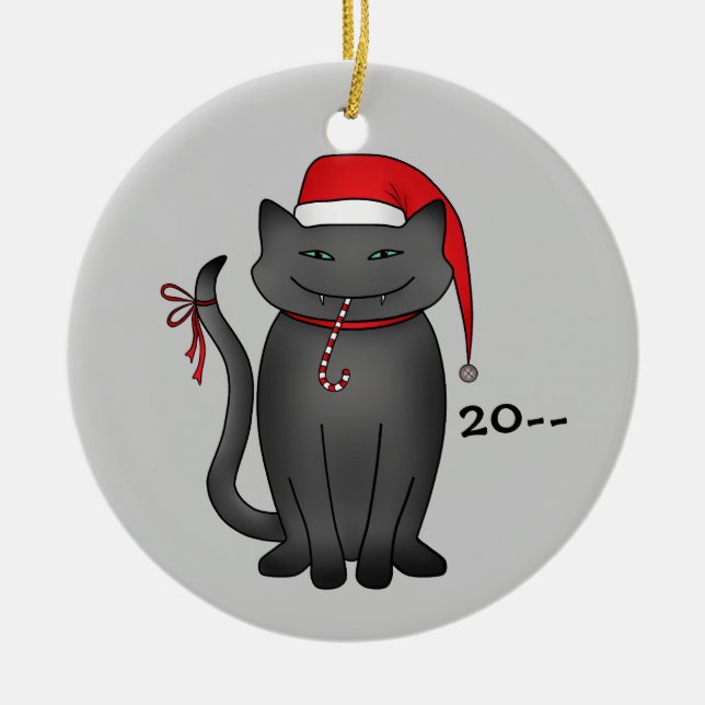 Funny Grey Weihnachtskitty Keramikornament (Vorne)