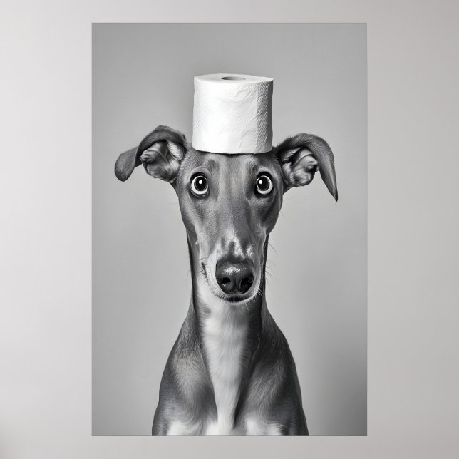 Funny Greyhound Bathroom Art Print, Toilet Paper Poster (Vorne)
