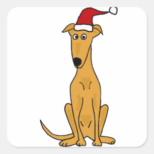 Funny Greyhound Dog in Weihnachtsmannmütze Weihnac Quadratischer Aufkleber