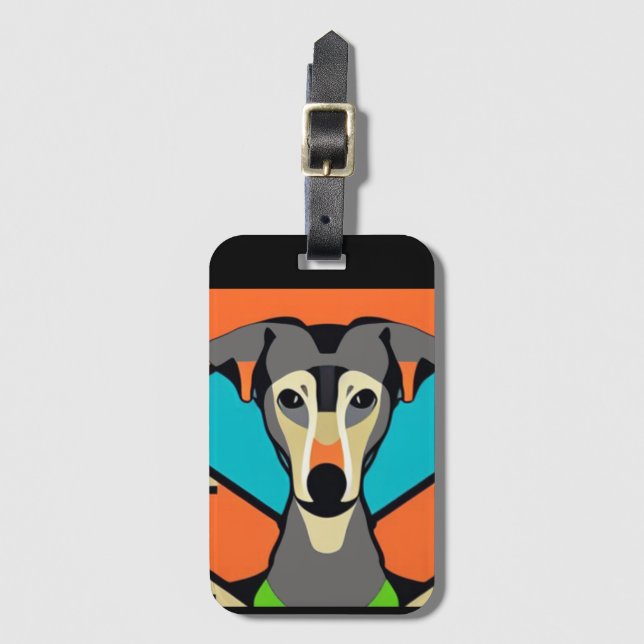 Funny Greyhound Hund Abstrakte Kunst Gepäckanhänger (Vorderseite Vertikal)