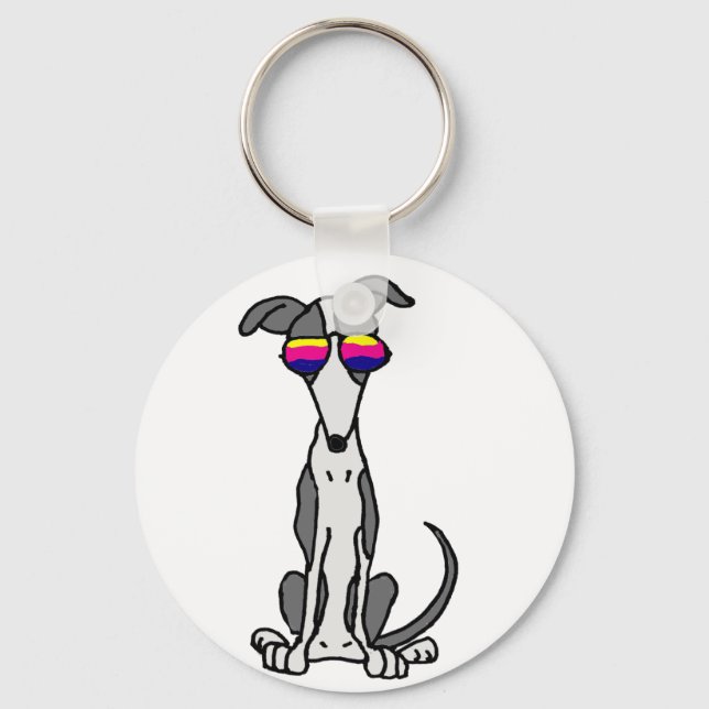 Funny Greyhound Hund in Sonnenbrille Schlüsselanhänger (Vorderseite)