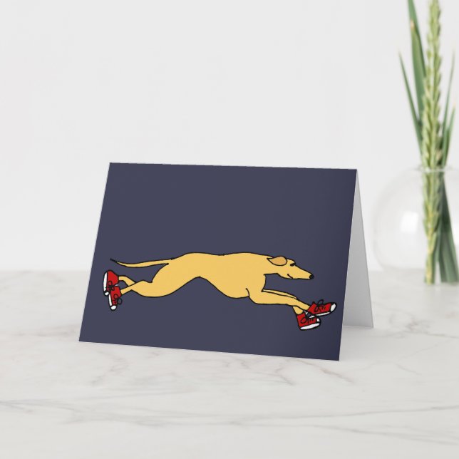 Funny Greyhound Hund Running in Red Sneakers Art Karte (Vorderseite)