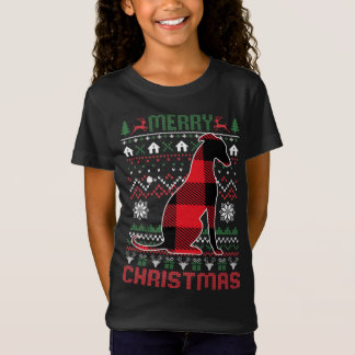 Funny Greyhound Ugly Christmas Red Plad Lights Swe T-Shirt
