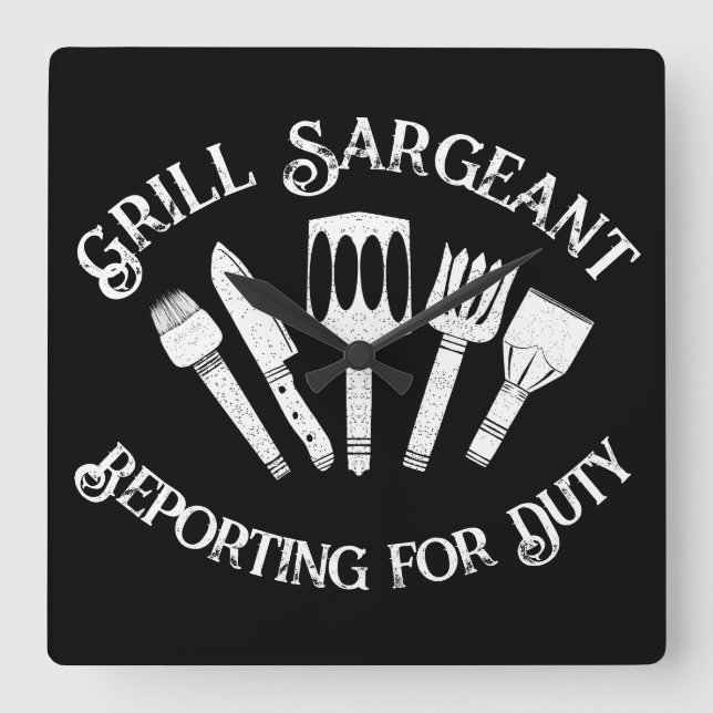 Funny Grill Sargeant" - GRILLEN Geschenk für Men B Quadratische Wanduhr (Vorderseite)