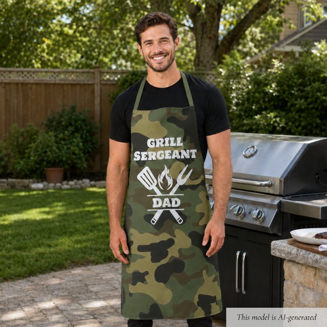 Funny Grill Sergeant Camouflage Schürze (funny grill sergeant camo apron for men with custom name)