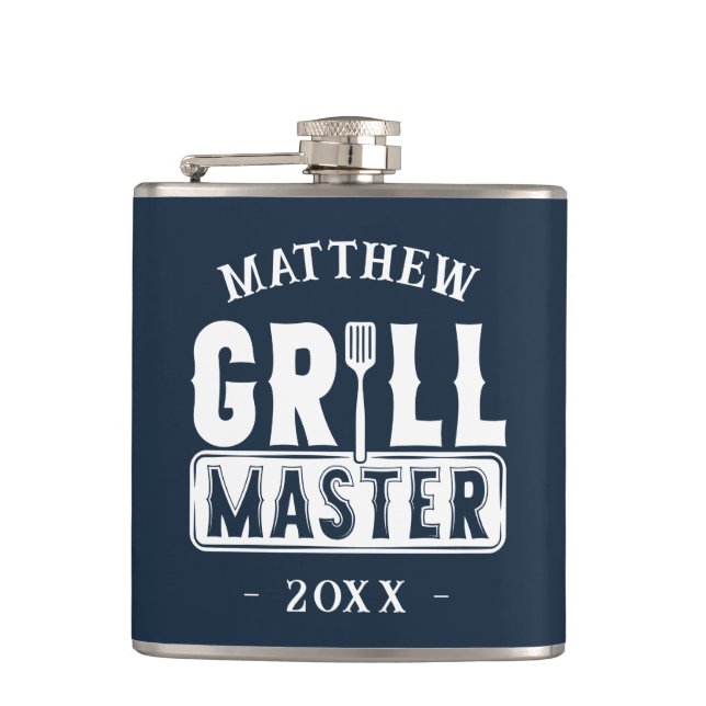 Funny GRILLEN Grill Master Personalisiert Barbecue Flachmann (Vorderseite)