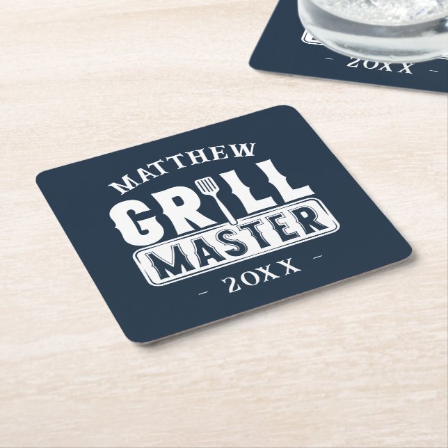 Funny GRILLEN Grill Master Personalisiert Barbecue Rechteckiger Pappuntersetzer (angewinkelt)