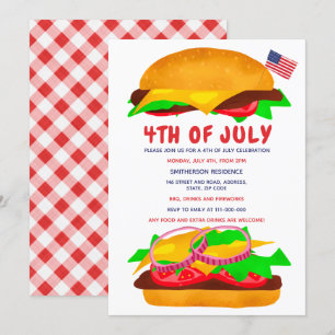 Funny Grillen Hamburger amerikanische Fahne karier Einladung