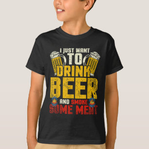 Funny Grillen Koch Beer trinken geräuchertes Fleis T-Shirt