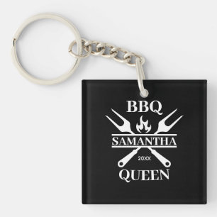 Funny GRILLEN Personalisiert Barbecue Queen Button Schlüsselanhänger