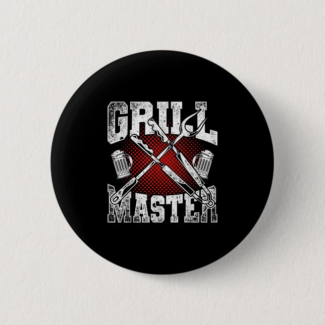 Funny Grillen Steak Grill Master geräuchert Fleisc Button (Vorderseite)