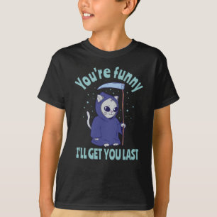 Funny Grim Reaper Cat Halloween Anzug T-Shirt