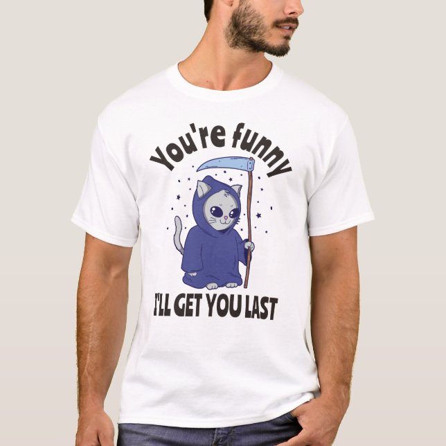 Funny Grim Reaper Cat Halloween Costume T-Shirt (Vorderseite)