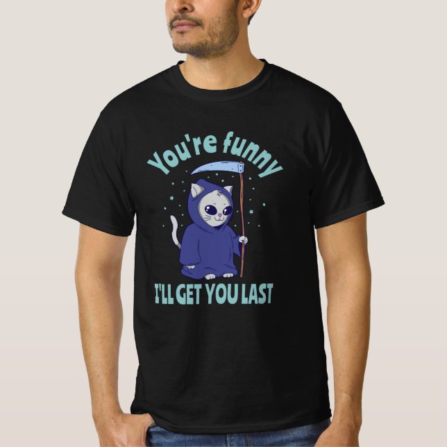 Funny Grim Reaper Cat Halloween Costume T-Shirt (Vorderseite)