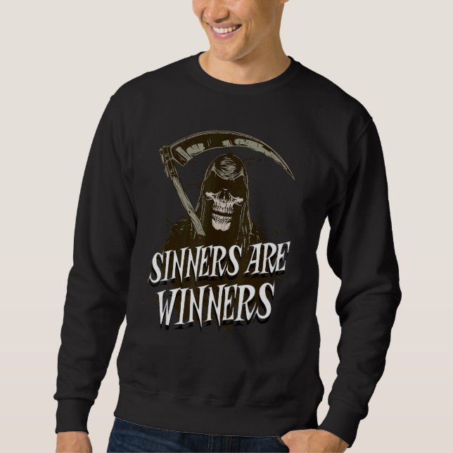 Funny Grim Sensenmann Death Sinners sind Gewinner  Sweatshirt (Vorderseite)