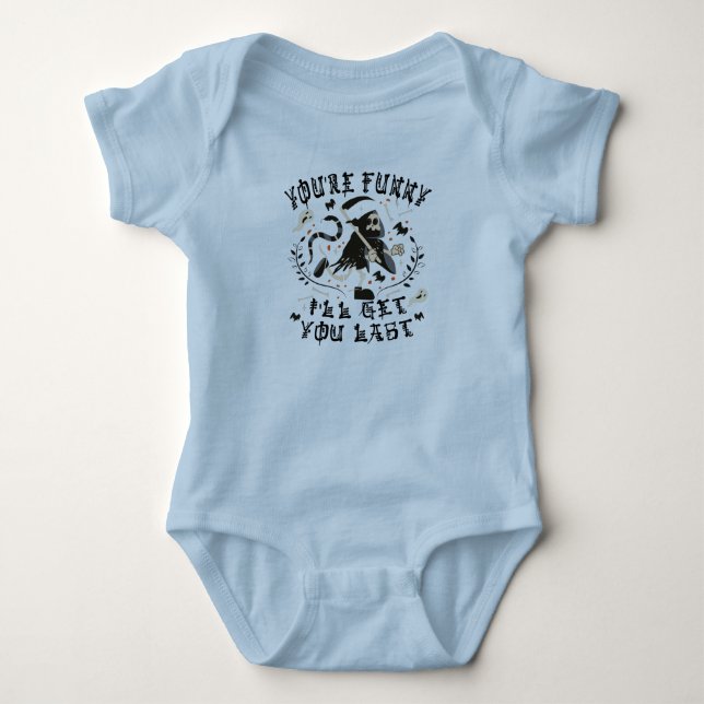 Funny Grim Sensenmann Skeleton Halloween-Kostüm Baby Strampler (Vorderseite)