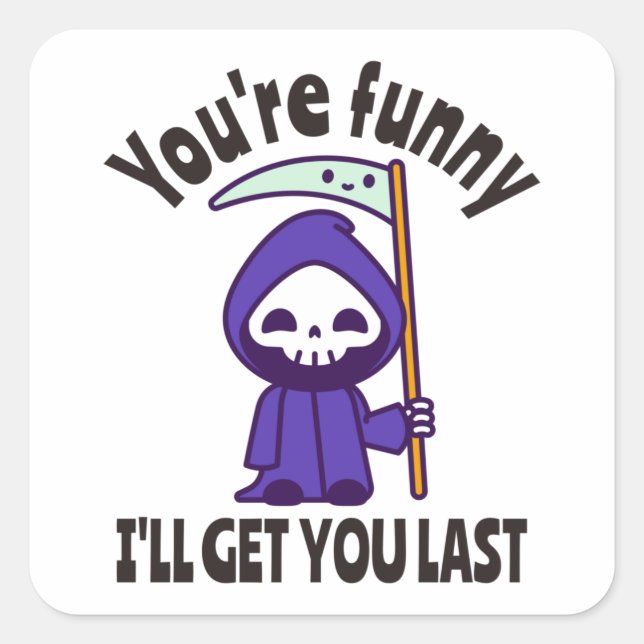 Funny Grim Sensenmann Skeleton Halloween-Kostüm Quadratischer Aufkleber (Vorderseite)