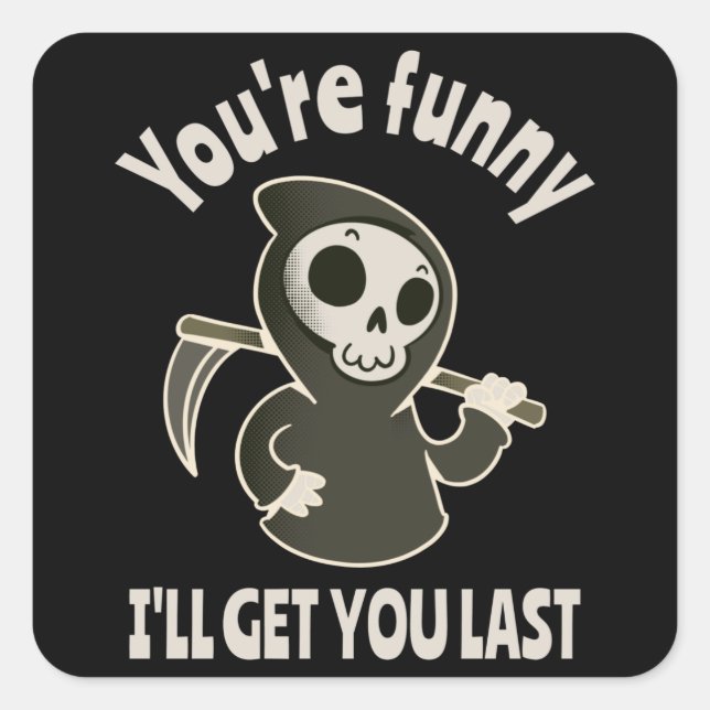 Funny Grim Sensenmann Skeleton Halloween-Kostüm Quadratischer Aufkleber (Vorderseite)