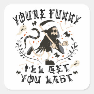 Funny Grim Sensenmann Skeleton Halloween-Kostüm Quadratischer Aufkleber