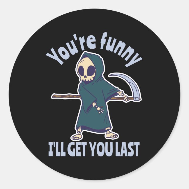 Funny Grim Sensenmann Skeleton Halloween-Kostüm Runder Aufkleber (Vorderseite)