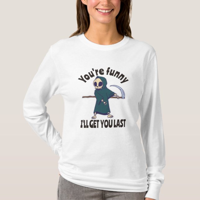 Funny Grim Sensenmann Skeleton Halloween-Kostüm T-Shirt (Vorderseite)