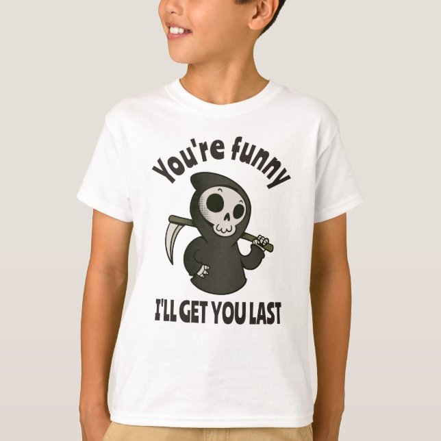 Funny Grim Sensenmann Skeleton Halloween-Kostüm T-Shirt (Vorderseite)