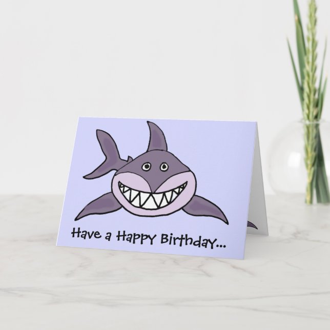 Funny Grinning Gray Shark Cartoon Karte (Vorderseite)