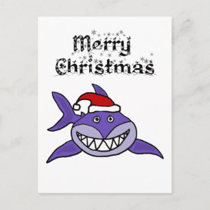 Funny Grinning Shark Weihnachtsmannmütze Weihnacht Postkarte