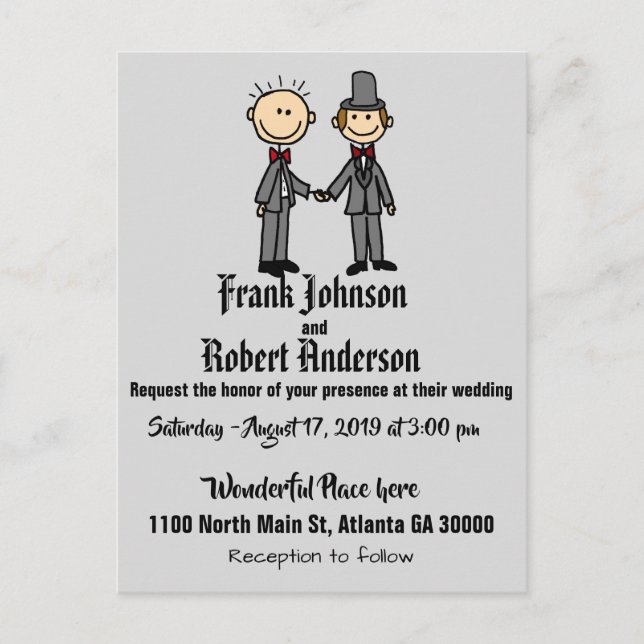 Funny Groom and Groom Gay Wedding Einladung (Vorderseite)