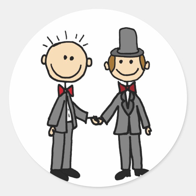 Funny Grooms Gay Marriage Cartoon Runder Aufkleber (Vorderseite)