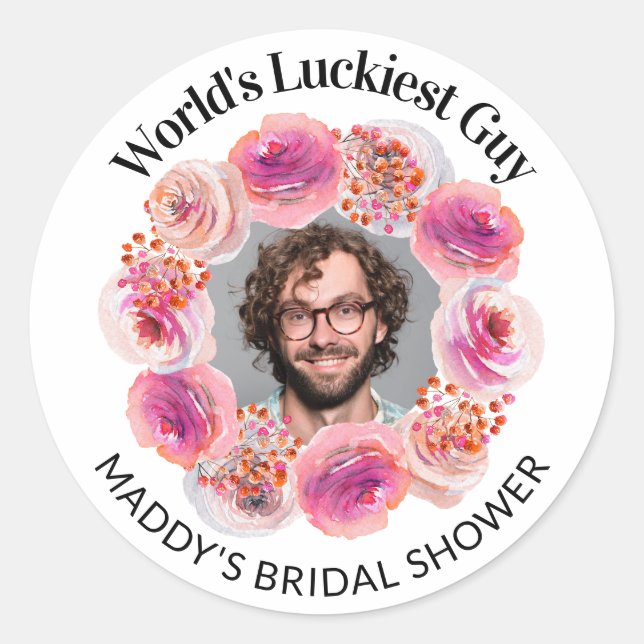 Funny Groom's Gesicht Bachelorette Bright Bloral Runder Aufkleber (Vorderseite)