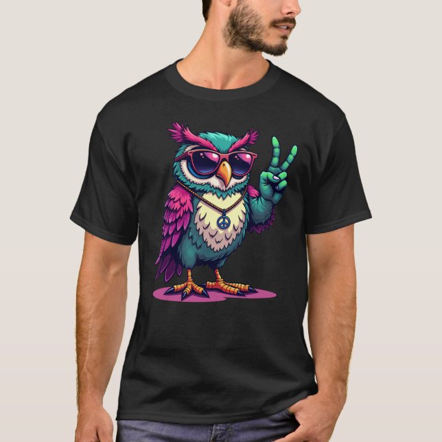 Funny Groovy Owl Peace Owl T-Shirt (Vorderseite)