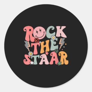 Funny Groovy Testing Day Rock The Staar Motivation Runder Aufkleber