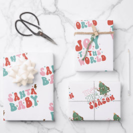 Funny Groovy Weihnachten der 1970er Jahre Geschenkpapier Set