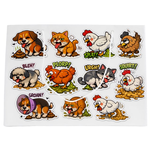 Funny Gross Animals Pooping Cartoon Große Geschenktüte (Vorderseite)