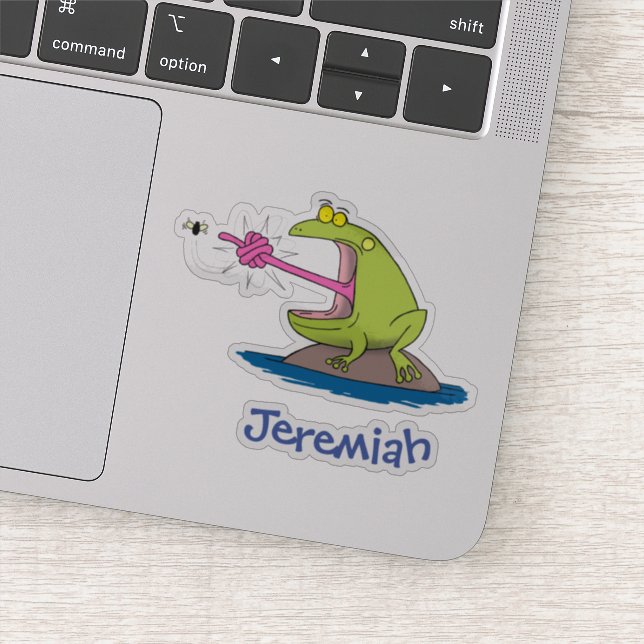 Funny großer Frosch mit Fliegenfliege Cartoon Spaß Aufkleber (Detail)