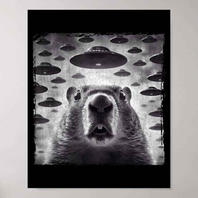 Funny Groundhog Selfie With Alien Ufos Groundhog D Poster (Vorne)