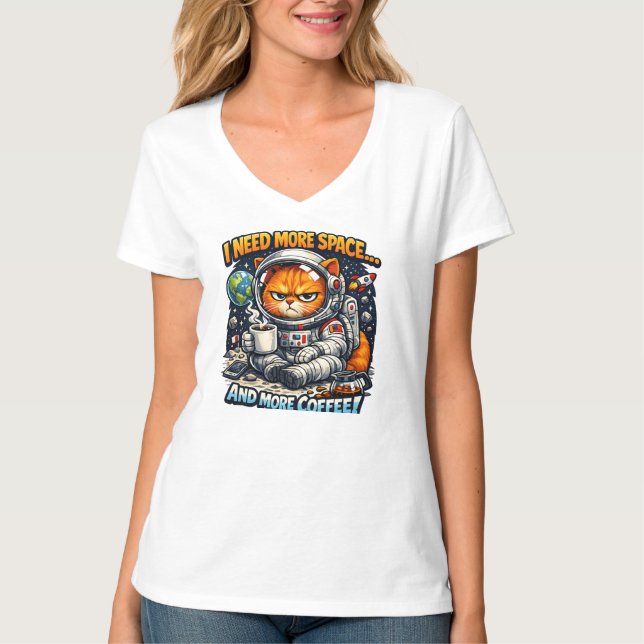  Funny Grumpy Cat, Need More Space And More Coffee T-Shirt (Vorderseite)