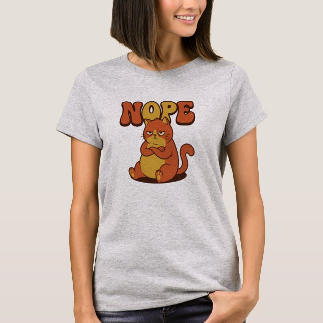 Funny Grumpy Cat "NOPE" T-Shirt - Retro 70s Style (Vorderseite)
