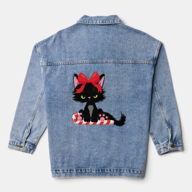 Funny Grumpy Cat O Christmas Tree Jeansjacke (Rückseite)