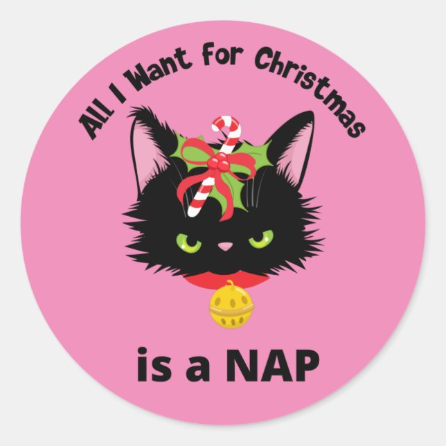 Funny Grumpy Christmas Cat Runder Aufkleber (Vorderseite)