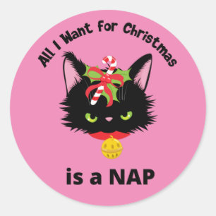 Funny Grumpy Christmas Cat Runder Aufkleber