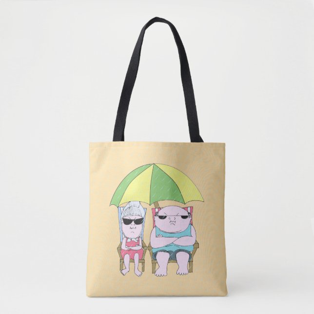 Funny Grumpy Couple am Strand in Rain Art Tasche (Vorderseite)