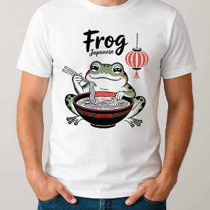 Funny Grumpy Frog Eat Ramen und Scroll Phone Art T-Shirt