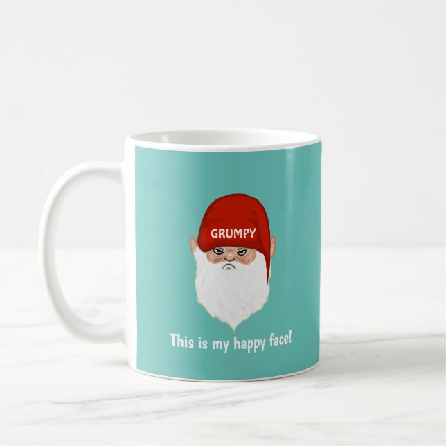 Funny Grumpy Gnome Face auf Aquamarin Kaffeetasse (Links)