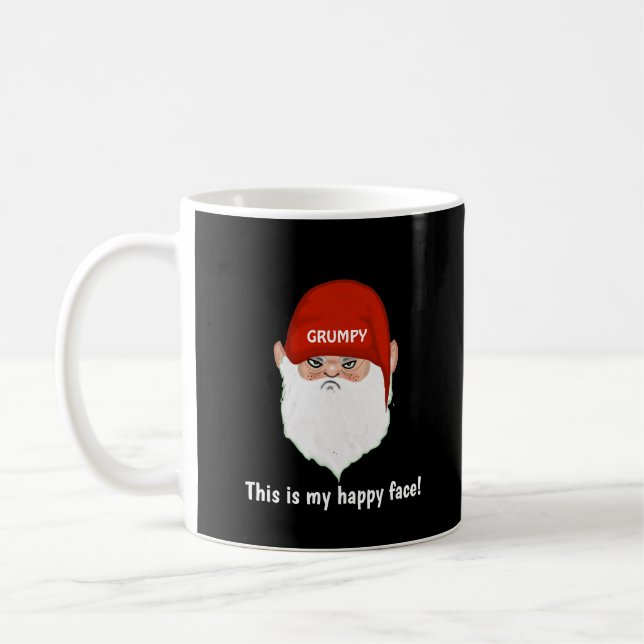 Funny Grumpy Gnome Face on Black Kaffeetasse (Links)