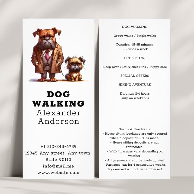Funny Grumpy Hund Wandertier Sitzen Werbekarte (Funny Grumpy Dog Walking Pet Sitting rack card )