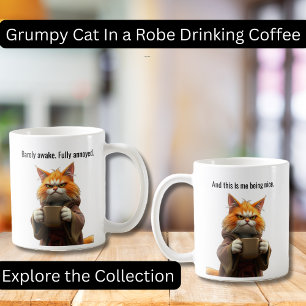 Funny Grumpy Katze in einem Robe und Kaffee Orange Kaffeetasse
