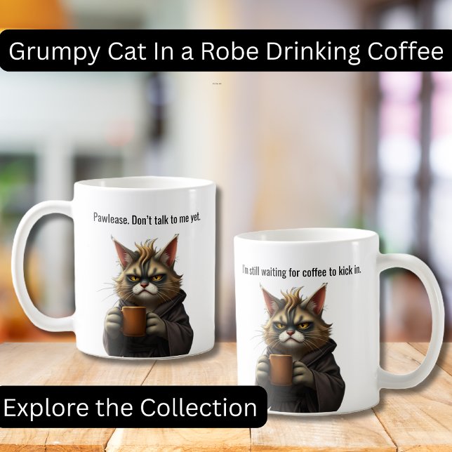 Funny Grumpy Katze in einer Robe und Kaffee Kaffeetasse (Funny Grumpy Cat in a Robe with Coffee.  Perfect gifts, Cat lovers, Coffee Lovers)