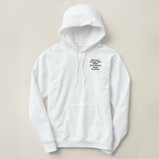 Funny Grumpy Male Bowler, bestickter Hoodie (Design vorne)